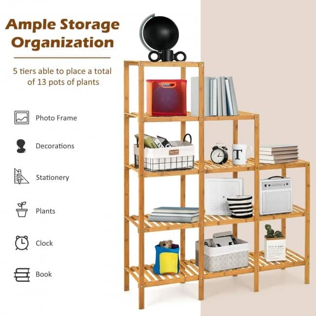 Multifunctional Bamboo Shelf Display Organizer - Bamboo color - 45.5" x 12.5" x 55.5" (L x W x H)