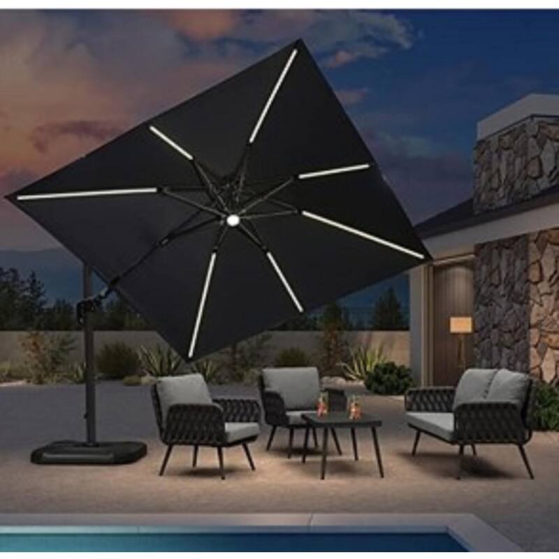 Living Accents Roman 10 ft. Tiltable Blue Offset Umbrella