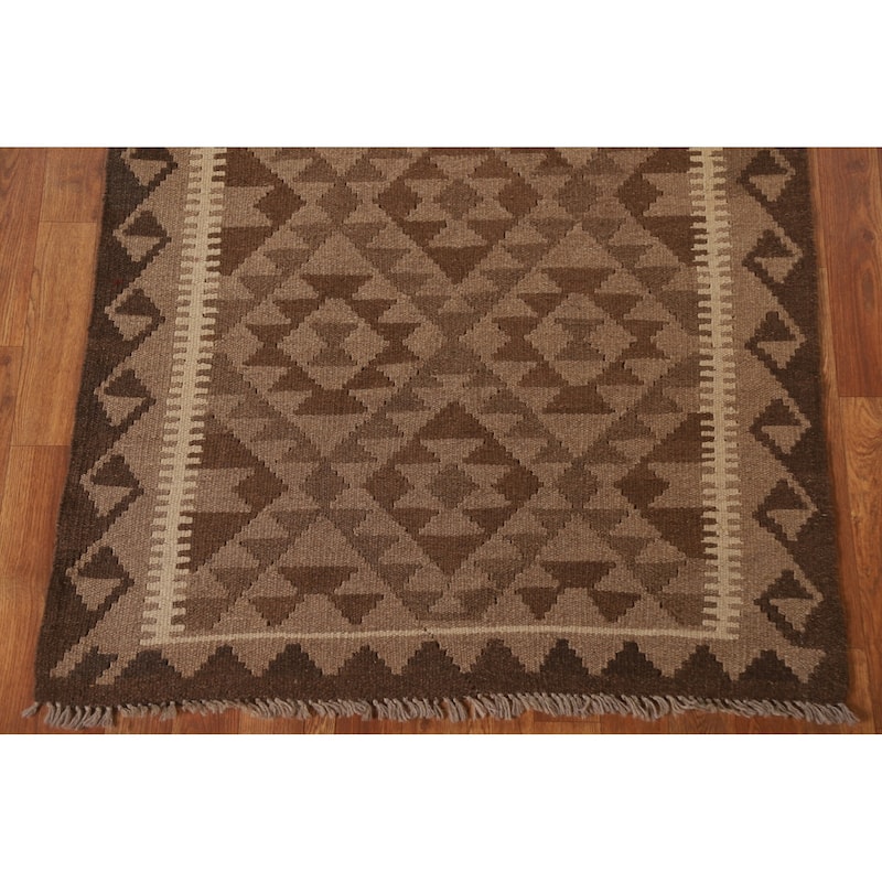 Reversible Kilim Oriental Area Rug Hand-woven Wool Carpet - 3'3" x 5'0"
