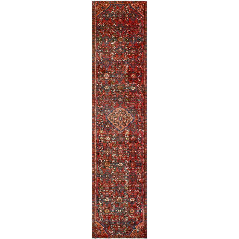 Fine Vintage Distressed Beamer Red/Navy Runner - 2'8" x 12'4"