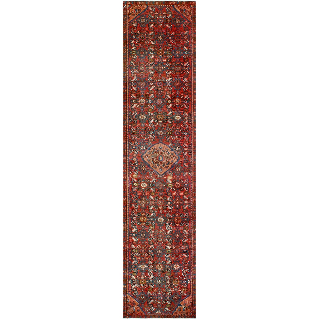 Fine Vintage Distressed Beamer Red/Navy Runner - 2'8" x 12'4"