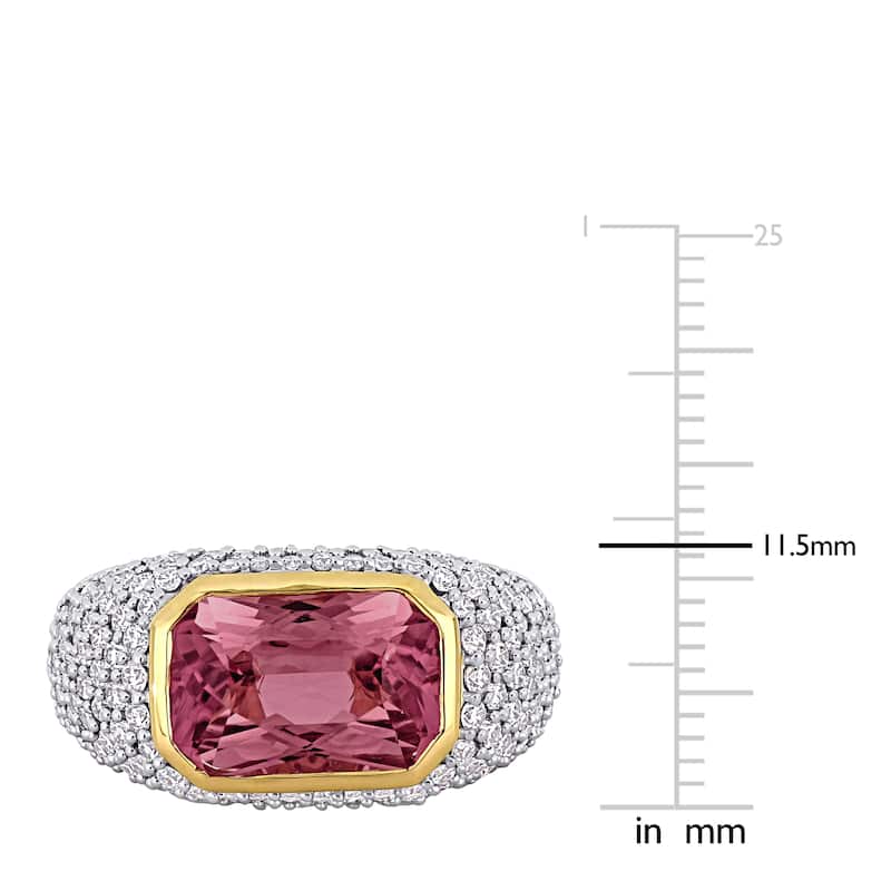Miadora 3 5/8ct TGW Octagon-Cut Pink Tourmaline 1 1/3ct TDW Diamond Signet Ring in 14k Yellow Gold