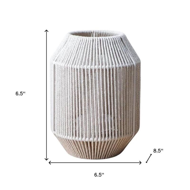 HomeRoots 7" Beige Battery Operated Geometric Desk Lamp With Novelty Shade - 6.50 in. x 6.50 in. x 8.50 in.