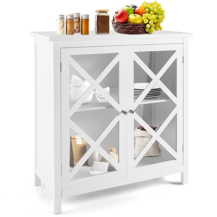 Buffet Cabinet with Tempered Glass Doors & Adjustable Shelves for Kitchen - 35.5" x 15.5" x 38" (L x W x H)