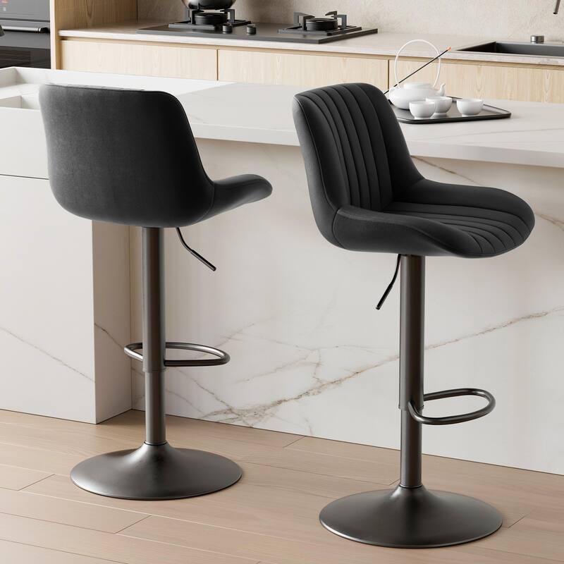 Bar Stools Set of 2, Adjustable Modern Swivel Bar Stools with Backs, Counter Height Performance Fabric Island Chairs