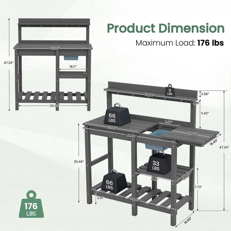 HDPE Patio Outdoor Potting Table, Versatile Gardening Planting Workbench