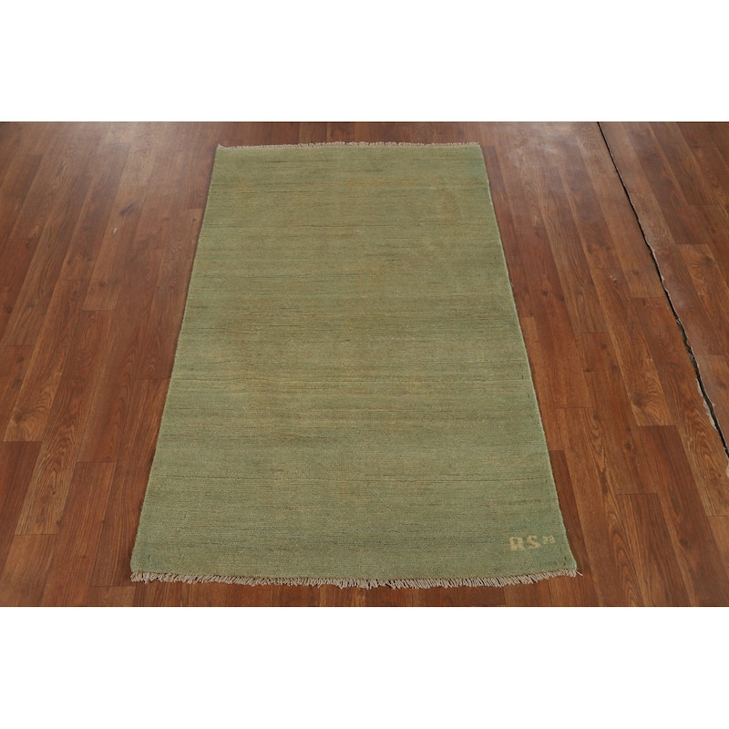 Gabbeh Modern Foyer Rug Handmade Green Accent Wool Carpet - 2'8"x 4'1"