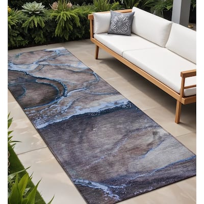 Fami Contemporary Abstract Weather Resistant Modern Chic Runner Outdoor Rug