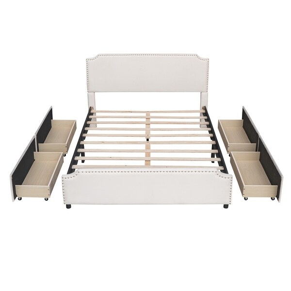 Plush Queen Size Upholstered Platform Bed with Studded Trim 4 Drawers Bed Bath Beyond 38259556