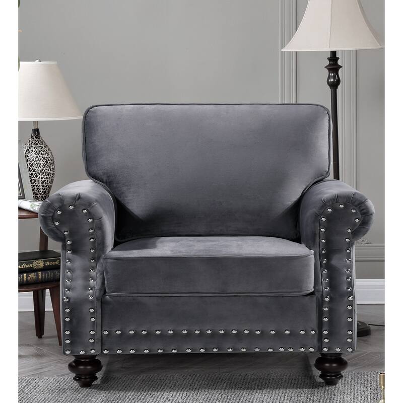 Ramos Nailhead Velvet 3-Piece Set-Loveseat Sofa and Chair