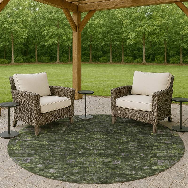 Machine Washable Indoor/ Outdoor Traditional Chelsea Chantille Rug - Olive - 8' x 8'