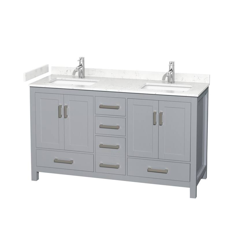 Wyndham Collection Sheffield 60" Double Bathroom Vanity, Carrara - Gray / Carrara Cultured Marble Top / Brushed