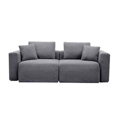 Corduroy Sectional Modular Sofa with Square Arms & Ottoman Extension for Flexible Arrangements