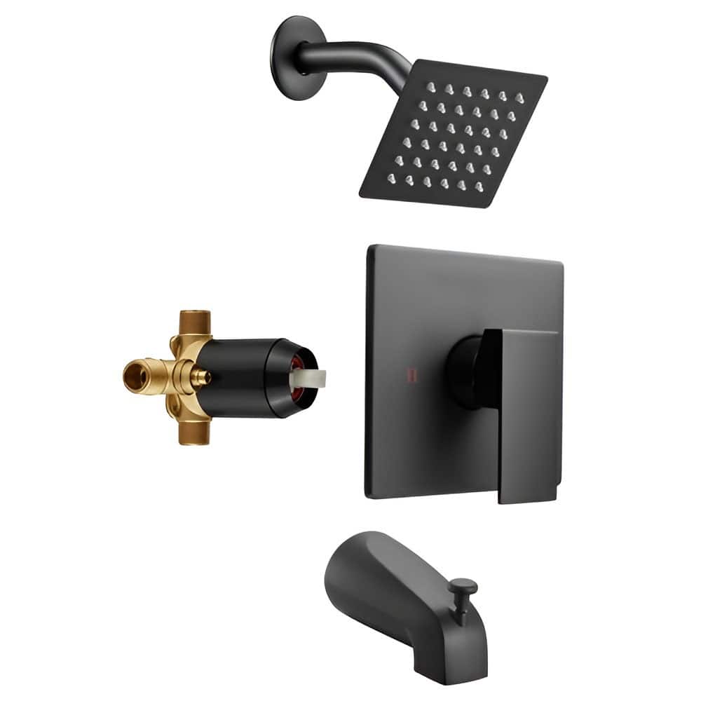 Matte Black Stainless Steel 4-Piece Tub and Shower Faucet Set with High-Pressure Shower - 4 x 4 in