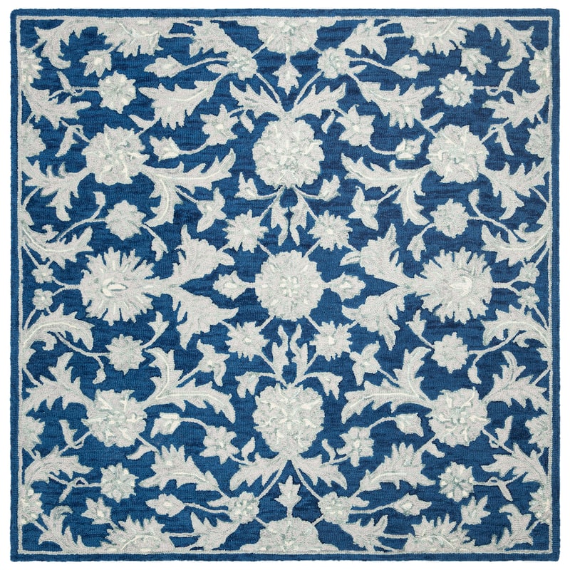 SAFAVIEH Handmade Micro-Loop Utta Wool Rug - 5' Square - Navy/Grey