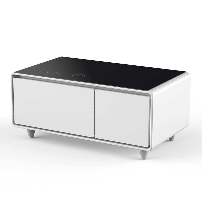 Modern Smart Coffee Table with Built-in Fridge Bluetooth Speaker Touch Control Panel Atmosphere light, for Living Room