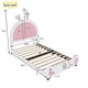 preview thumbnail 4 of 6, Twin Size Upholstered Platform Bed with Rabbit Shaped Headboard, Pine Wooden Bed with Support Slat for Bedroom, White