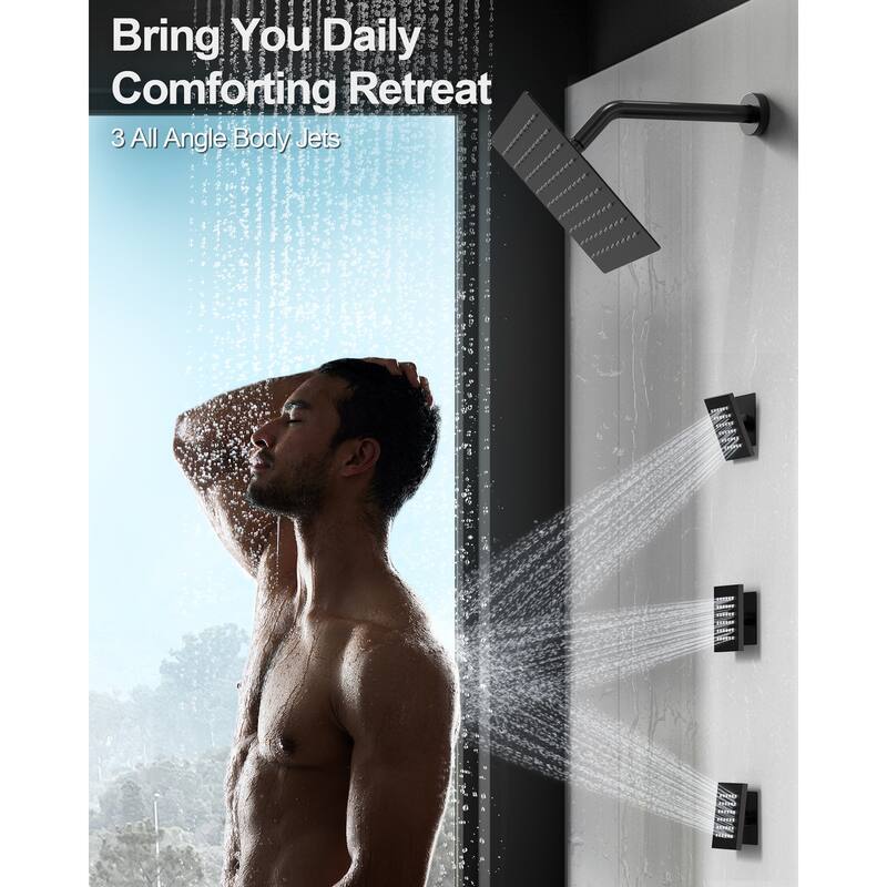 GRANDJOY LED Music Shower System 28"&6" Dual Shower Heads with 3 Body Jets