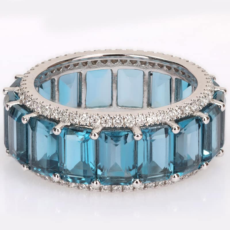 Miadora Octagon-cut London-Blue Topaz & 5/8ct TDW Diamond Full-Eternity Band in 14k White Gold