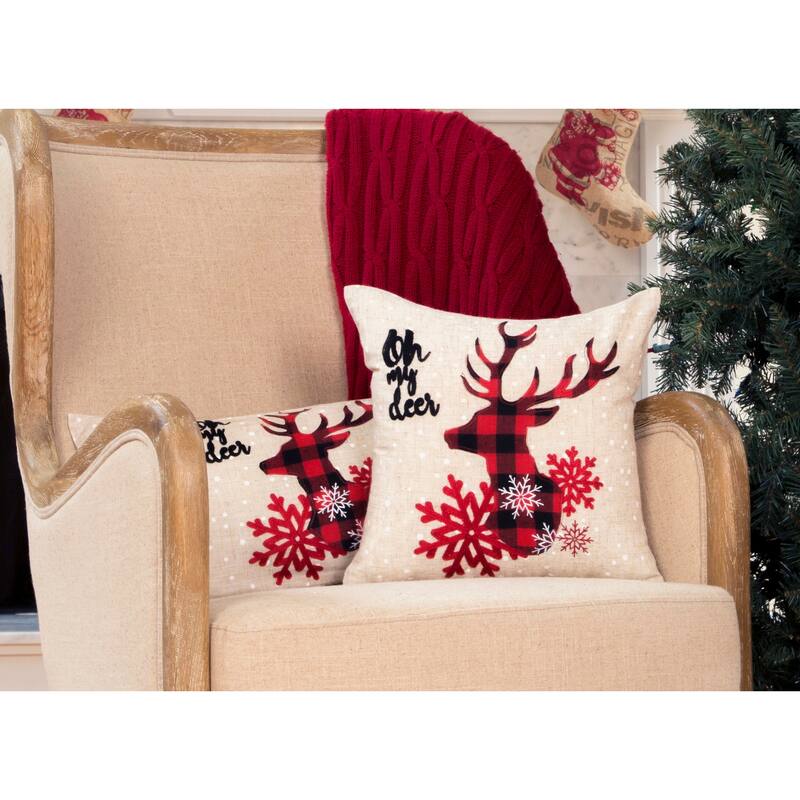 My Deer Applique And Embroidered Christmas Pillow 14" by 14"