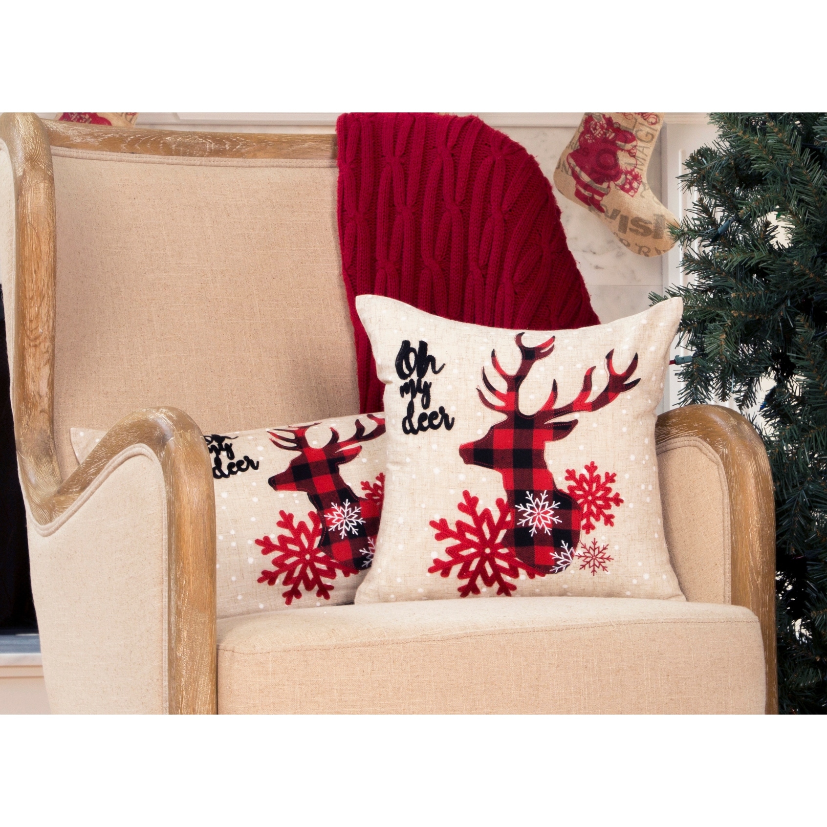 Oh My Deer Applique And Embroidered Christmas Pillow 14 by 14 Inch Bed Bath Beyond 34489208