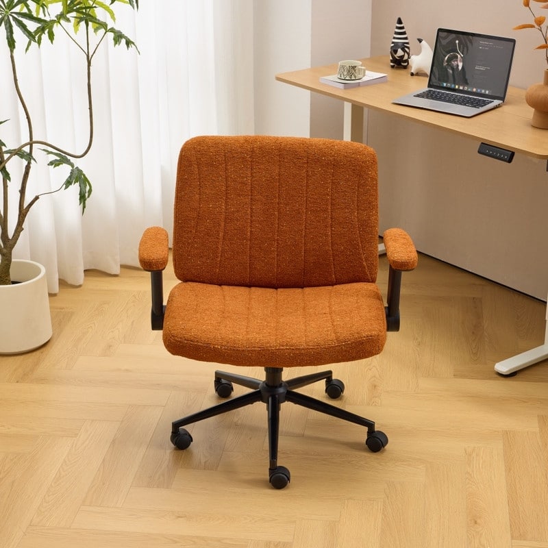 Speckled Chenille Swivel Chair With Flip-Up Arms For Cross-Legged