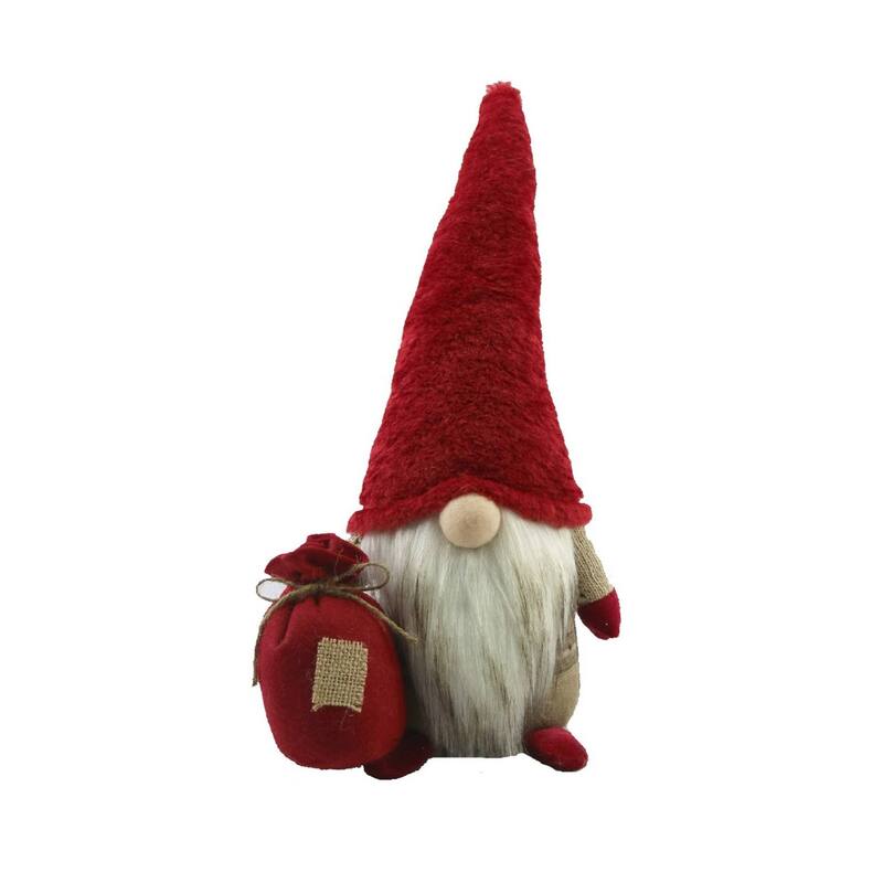 Knitted Gnome With Gift Bag Christmas Decoration 14.5" Red and Beige