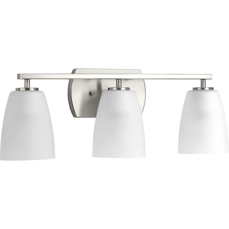 Leap Collection Three-Light Brushed Nickel Etched Glass Modern Bath Vanity Light - 8.375" x 22.875" x 6.125" - 8.375" x 22.875" x 6.125"