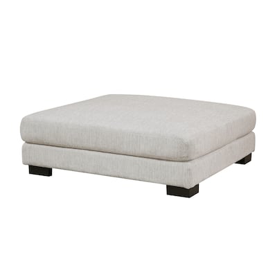 Liny Square Ottoman, 45 Inch Beige Microfiber, Black Solid Wood