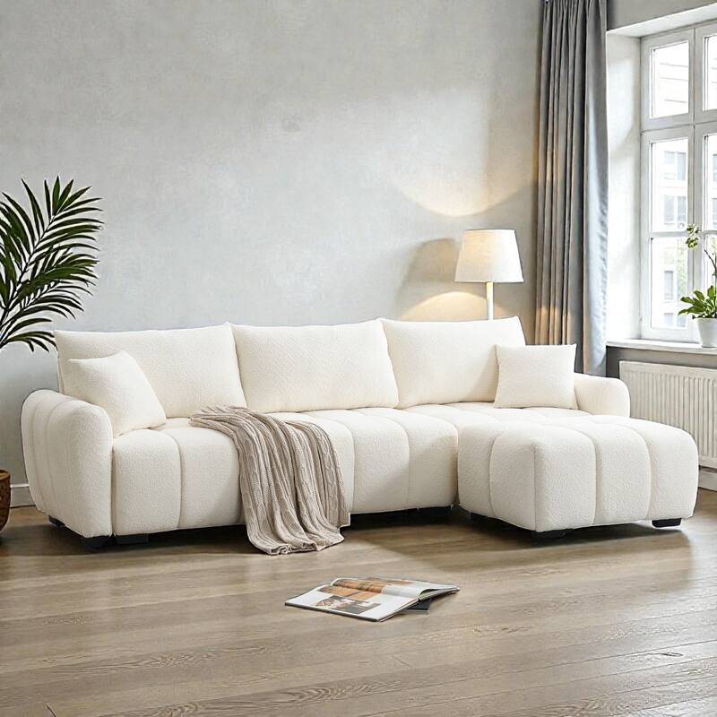 110" Modular L-Shaped Sectional Sofa with Ottoman, Boucle Fabric Couch, High Density Foam Seating