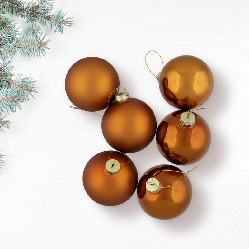 6ct Bronze Amber Glass 2-Finish Christmas Ball Ornaments 3.25" (80mm)