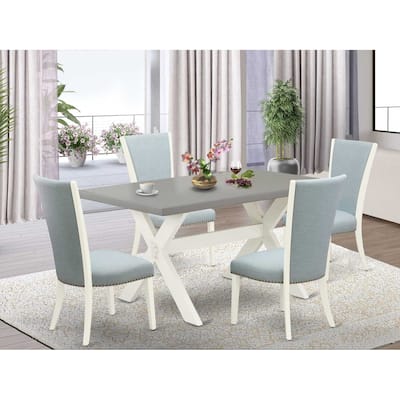 HomeStock 5-Piece Natural Oak Finish Solid Wood Top Dining Table with 4-Parson Chair