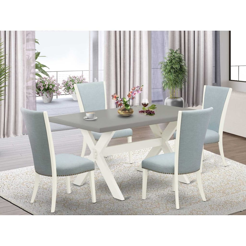 HomeStock 5-Piece Natural Oak Finish Solid Wood Top Dining Table with 4-Parson Chair