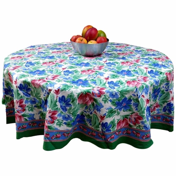 Floral Brush Stroke Print Cotton Tablecloth Green Blue Rectangular Square Round Napkins Placemats