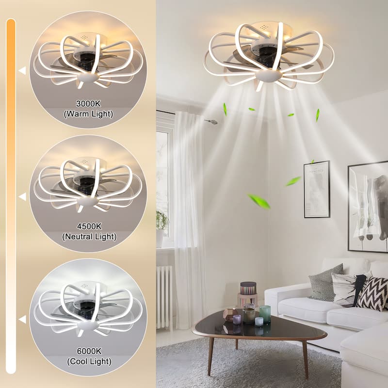 Starsky 23'' Drum Flush Mount LED Ceiling Fan with Light,6-Speed Low Profile Smart APP Control Ceiling Fan with Remote
