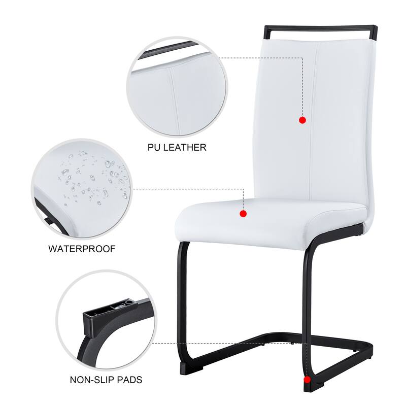 Modern Dining Chair, PU Faux Leather High Back Upholstered Side Chair with C-shaped Tube Black Coating Metal Legs