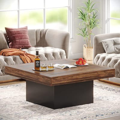 Farmhouse Square LED Coffee Table Engineered Wood Coffee Table for Living Room