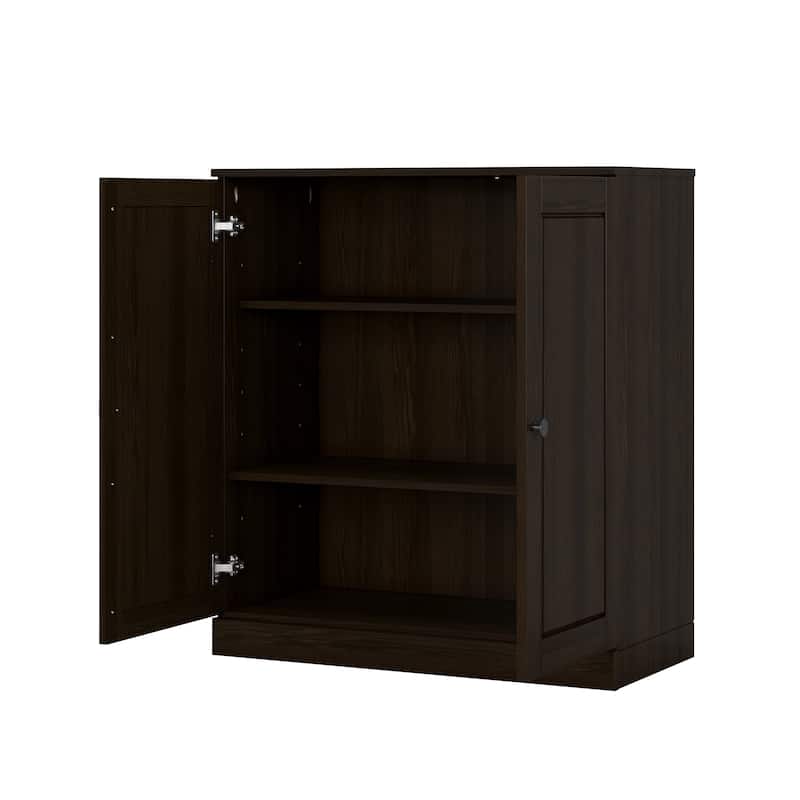 100% Solid Wood Short Freestanding Bathroom Linen Cabinet with Doors, Adjustable Shelves, Modular Storage, 32" W x 35.75" H