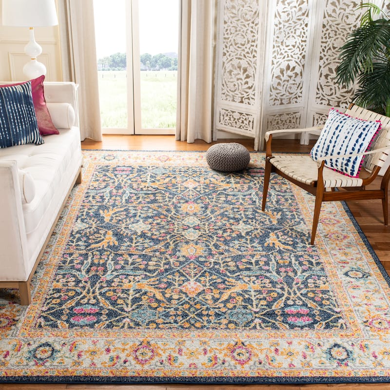 SAFAVIEH Madison Phylis Vintage Boho Oriental Rug - 6' 7" x 9' 2" - Navy/Creme - Runner/Rectangle
