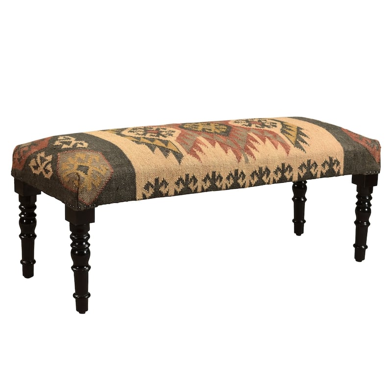 47" Multicolored Southwestern Style Rectangular Bench with Wooden Legs