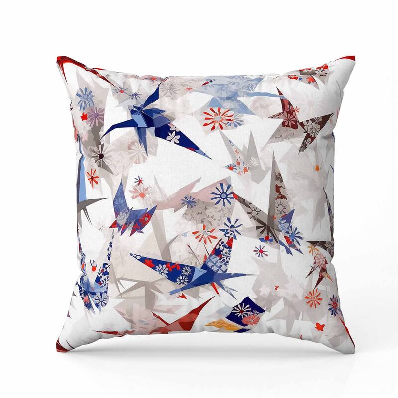Origami Elegance Indoor/Outdoor Reversible Throw Pillow White and Blue