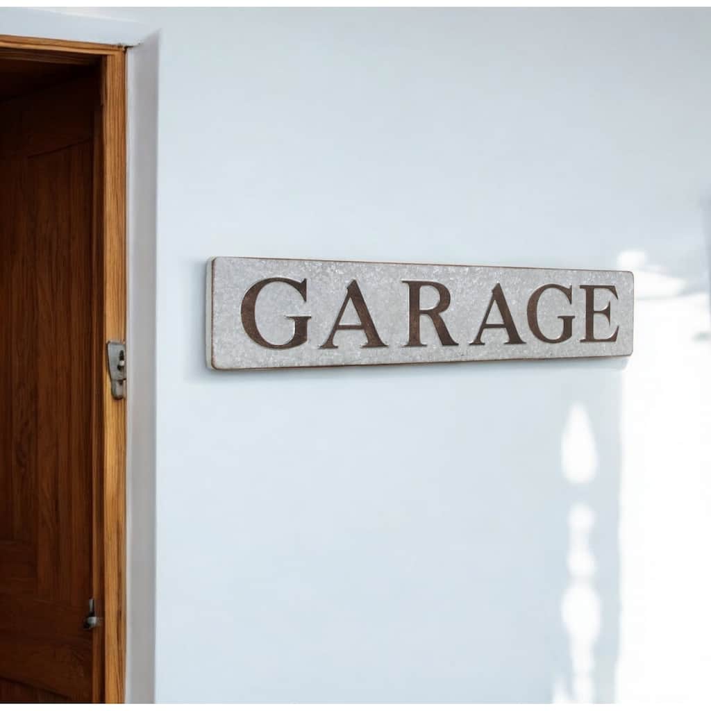 HomeRoots 7" X 36" Gray and Brown Garage Galvanized Metal Wall Decor