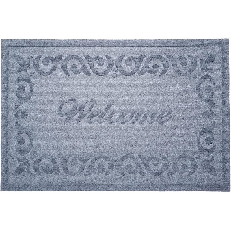 HomeRoots 18" X 30" Gray Scrollwork Border Welcome Outdoor Polypropylene Door Mat - 18' X '30
