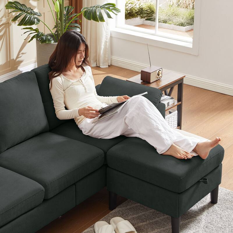 Jarenie 79.72" L Shaped Sofa with Storage Ottoman for Living Room