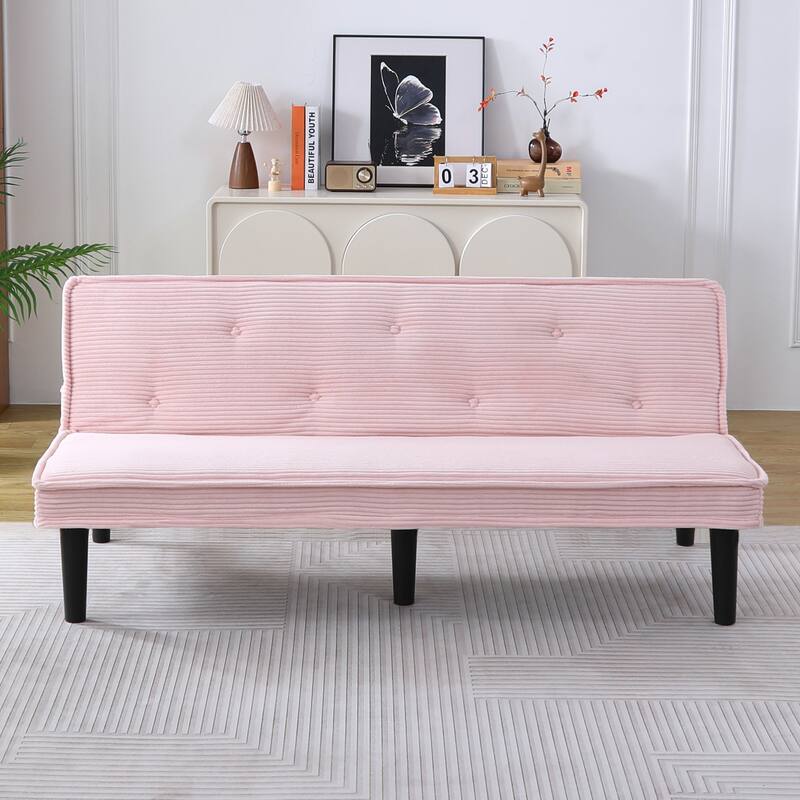 This 66-inch corduroy sofa bed can flexibly adapt to the living room ， bedroom, switch between the two comfortable forms. - Pink