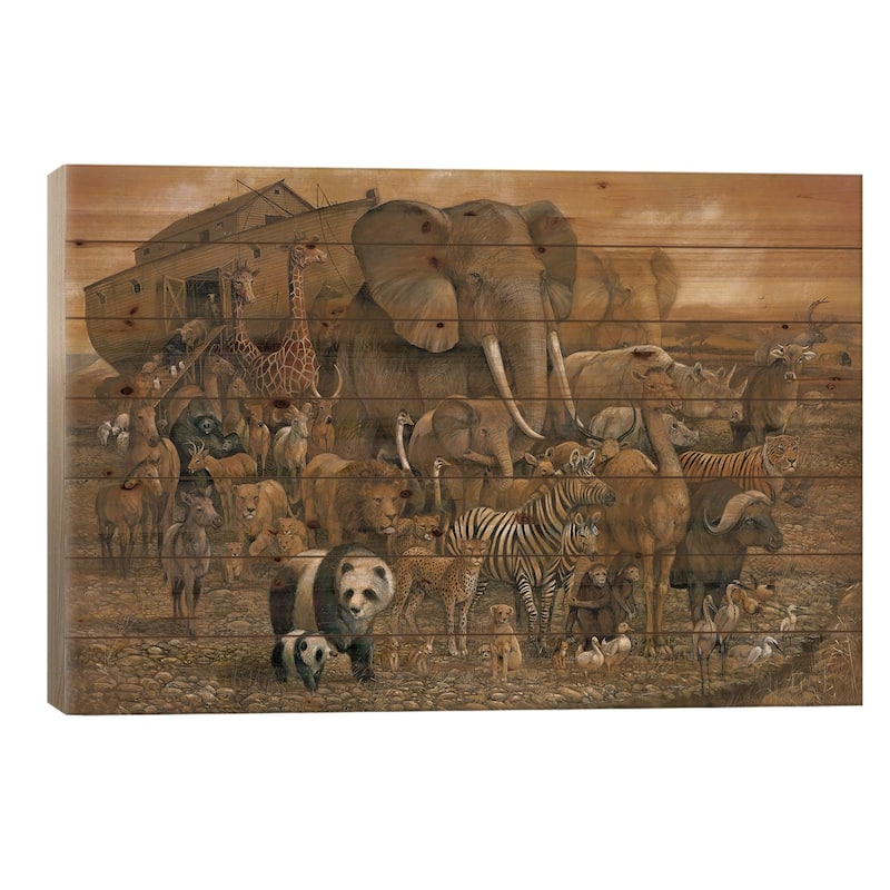 Noah's Ark Print On Wood by Ruane Manning - Multi-Color - 26x40x1.5