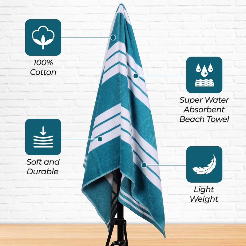 Superior Striped Large Oversized Cotton Beach Towel - Set of 2