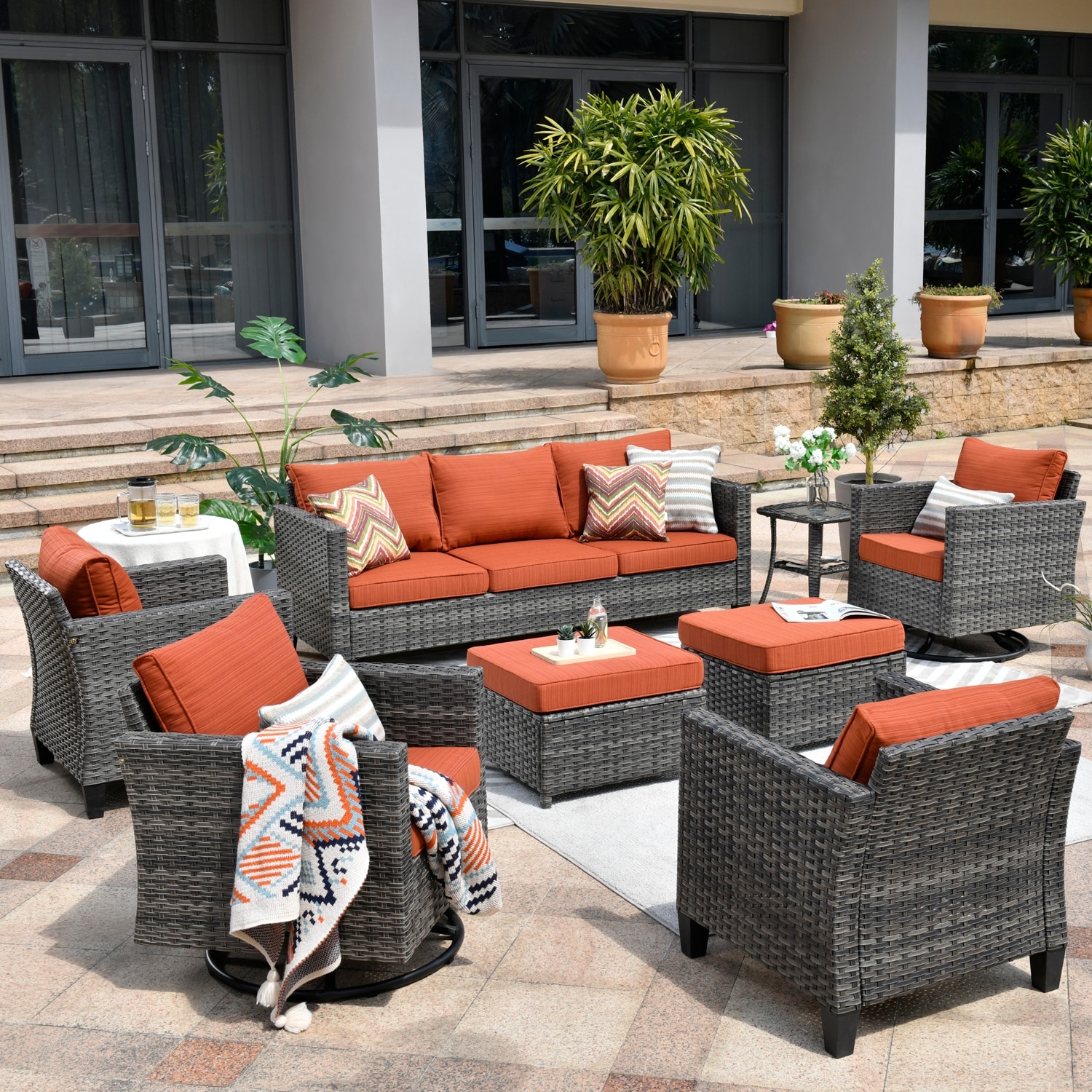 Outdoor sectional shop with swivel chairs