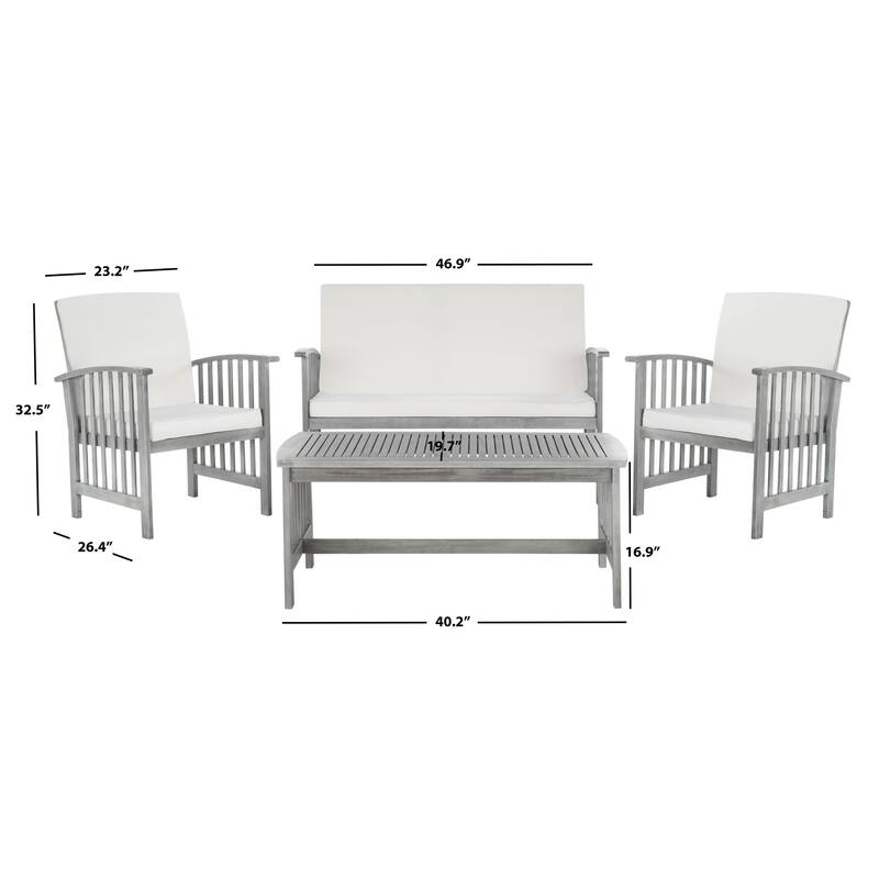 SAFAVIEH Outdoor Yuliana 4-Piece Conversation Patio Set - 47W x 33D x 26H