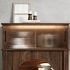 preview thumbnail 10 of 15, LED Lighted Display Cabinet with Fluted Glass Doors, Wooden Sideboard Buffet Cabinet for Living Room or Dining Room
